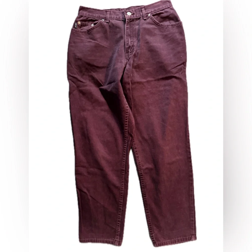 High Waisted Burgundy Straight Leg Jeans - Picture 2 of 4